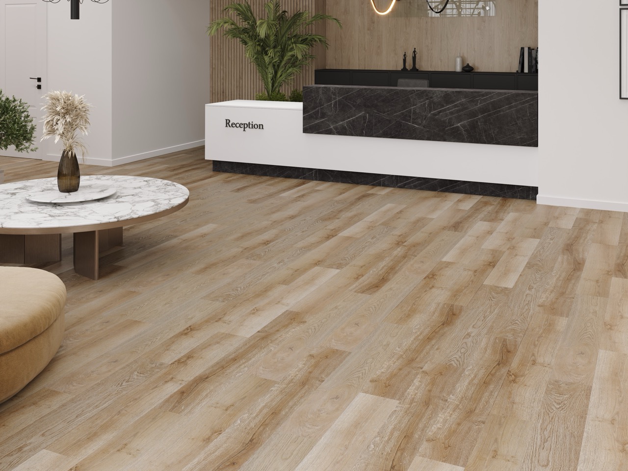 Кварцвиниловый SPC ламинат Cronafloor Nano Дуб Светлый ZH-81110-8 1200×180×3,5 фото в интерьере